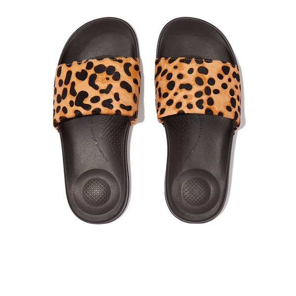 iQUSHION Leopard-Print Hair-On Leather Slides