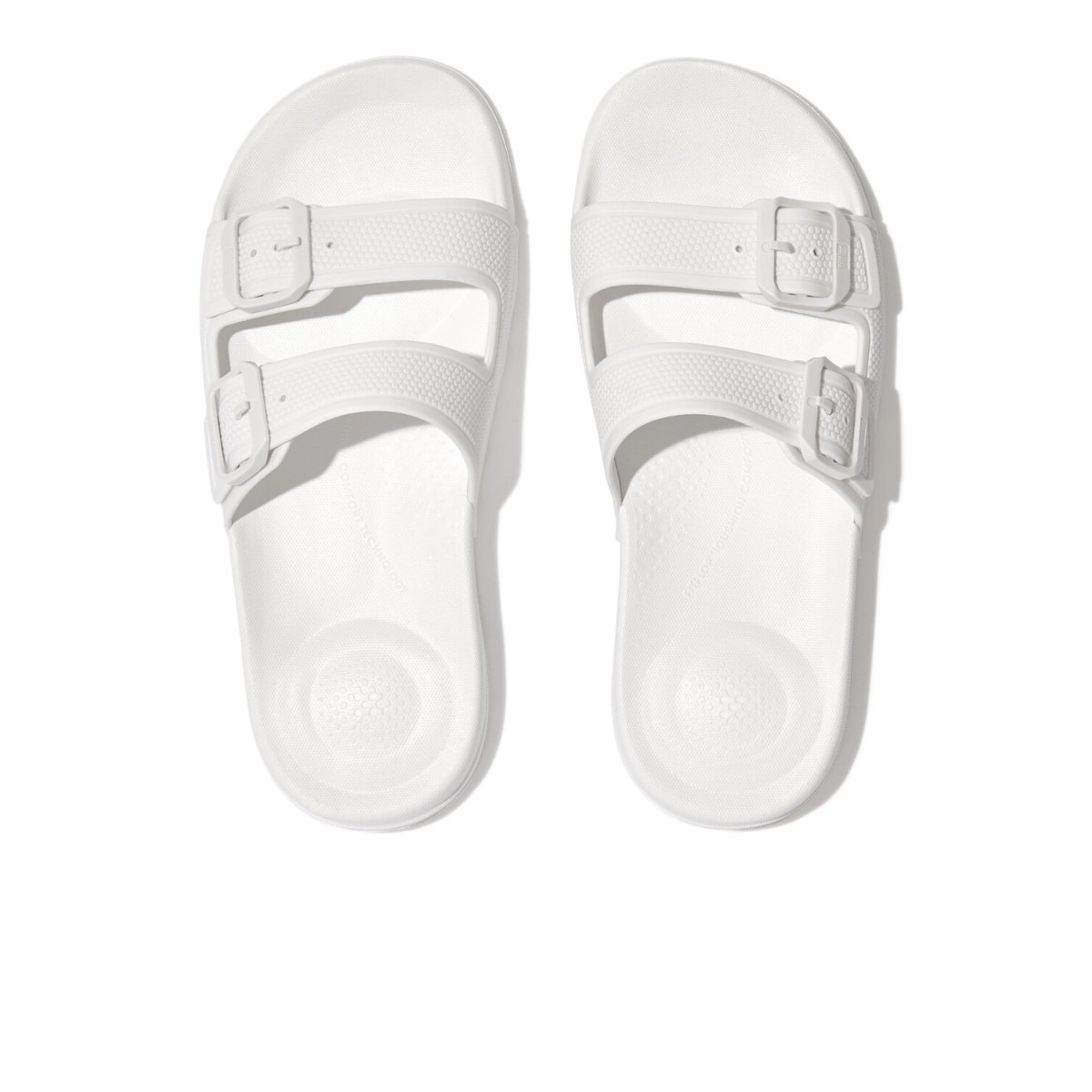 FitFlop iQUSHION Two-Bar Buckle Slides Urban White top view