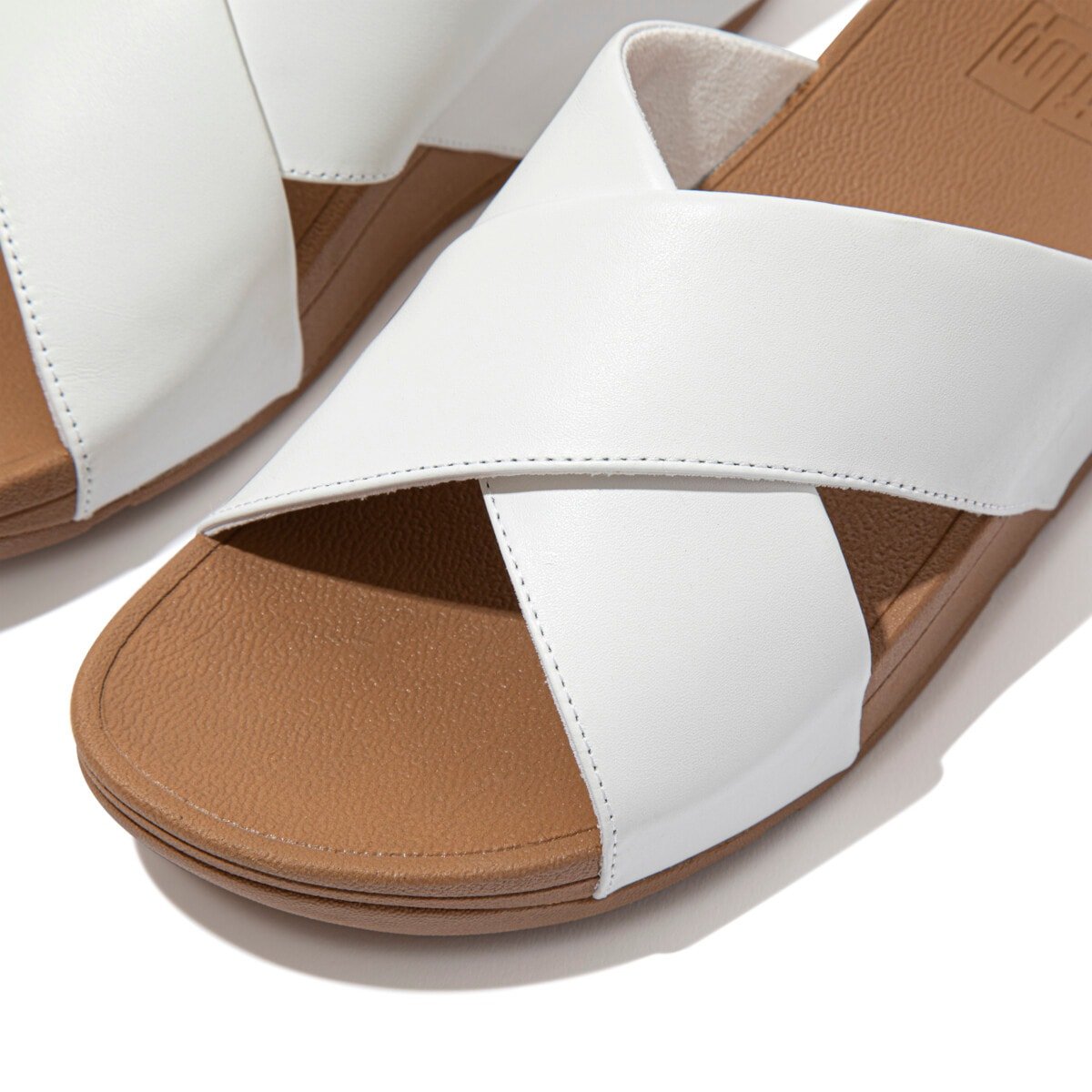 FitFlop LULU Leather Cross Slide Sandals Urban White close up