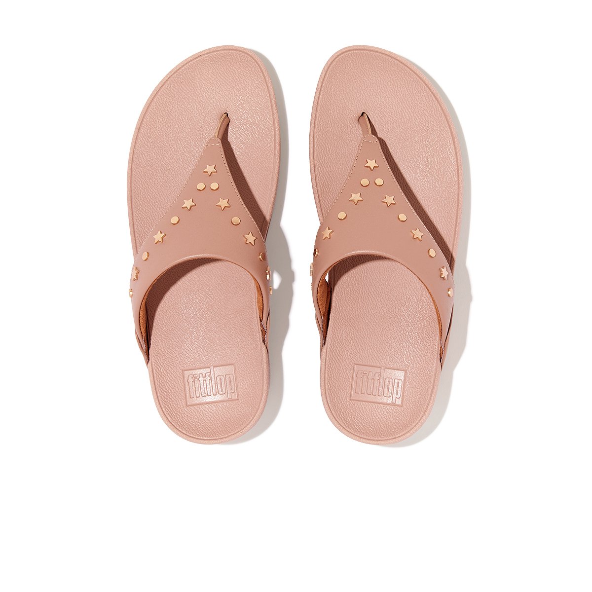 FitFlop LULU Star-Stud Leather Toe-Post Sandals Beige top view