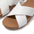 FitFlop LULU Leather Cross Slide Sandals Urban White close up