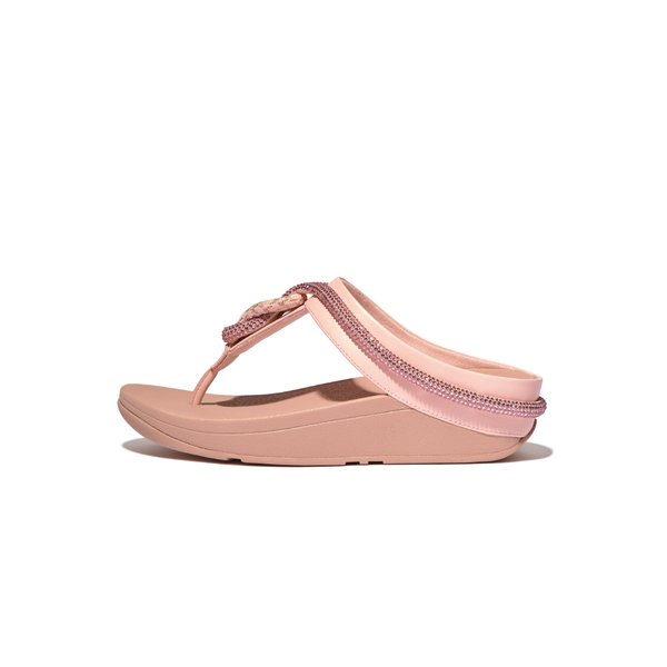 FINO Crystal-Cord Leather Toe-Post Sandals