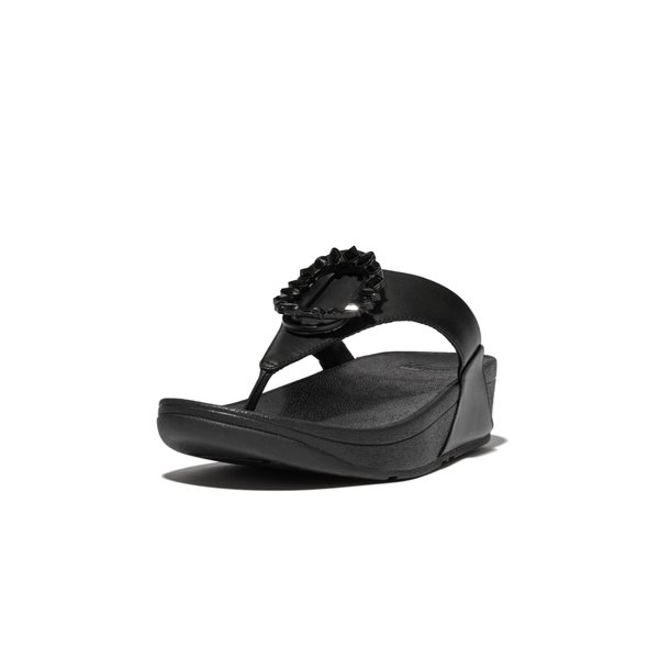 LULU Crystal-Circlet Leather Toe-Post Sandals